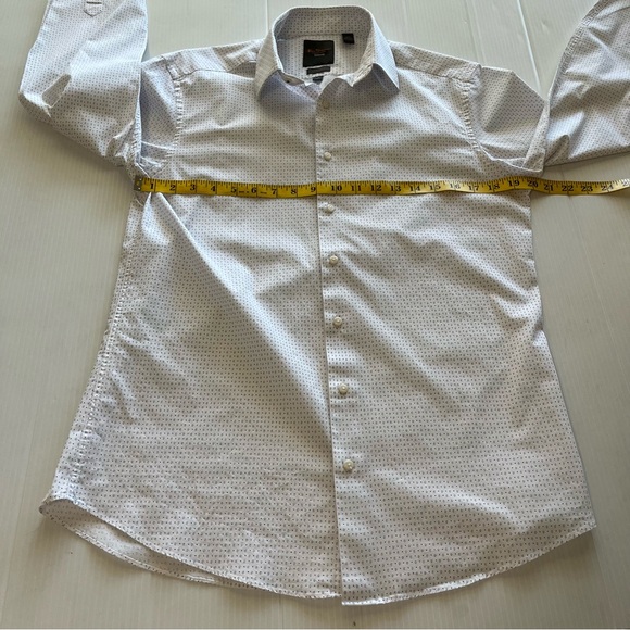 Ben Sherman Tailoring Stretch Button Up Long Sleeve Shirt White Blue Size Med - Picture 9 of 10